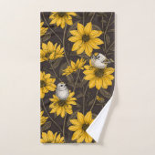 Wilde zonnebloemen en goudkam vogels / geel bad handdoek (Handdoek)