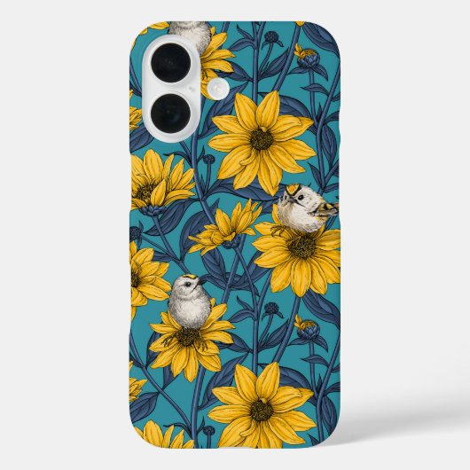 Wilde zonnebloemen en goudkam vogels / geel Case-Mate iPhone case (Achterkant)