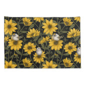 Wilde zonnebloemen en goudkam vogels / geel en gr kussensloop (Achterkant-Rechts)