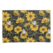 Wilde zonnebloemen en goudkam vogels / geel en gr kussensloop (Voorkant-Rechts)