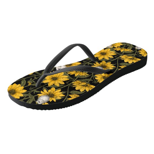 Wilde zonnebloemen en goudkam vogels / geel en gr teenslippers (Schuin)