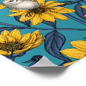 Wilde zonnebloemen en goudkam vogels / geel poster (Hoek)