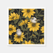 Wilde zonnebloemen en goudkam vogels / geel servet (Voorkant)