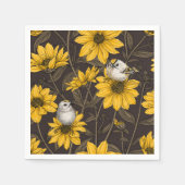 Wilde zonnebloemen en goudkam vogels / geel servet (Voorkant)