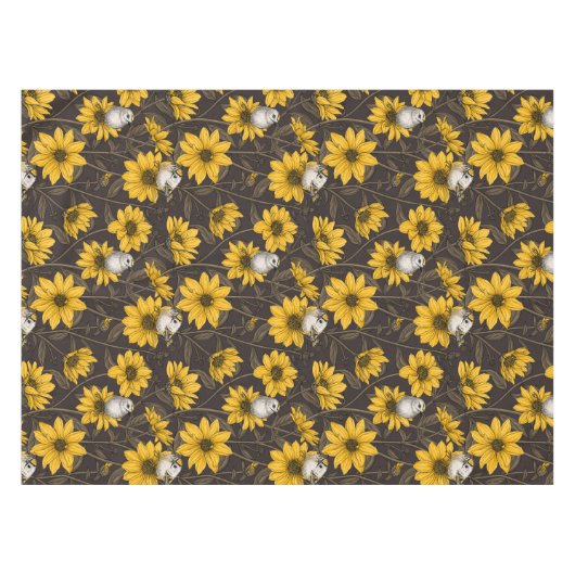 Wilde zonnebloemen en goudkam vogels / geel tafelkleed (Voorkant (Horizontaal))