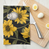 Wilde zonnebloemen en goudkam vogels / geel theedoek (Quarter Fold)