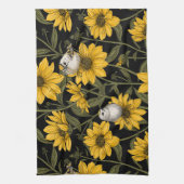 Wilde zonnebloemen en goudkam vogels / geel theedoek (Verticaal)