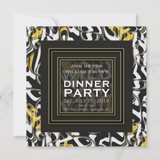 Wilde! Zwart Wit Goud ontwerp Diner Party Kaart (Voorkant)