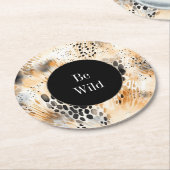 Wilde Zwarte Crème Luipaard Dier   Ronde Kartonnen Onderzetter (Gebogen)