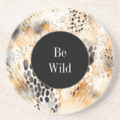 Wilde Zwarte Crème Luipaard Dier   Zandsteen Onderzetter (Voorkant)