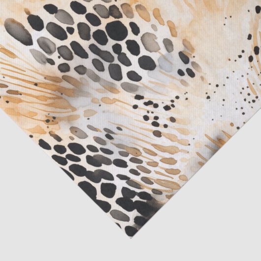 Wilde Zwarte Crème Luipaard Dieren Bloemig Tissuepapier (Detail)