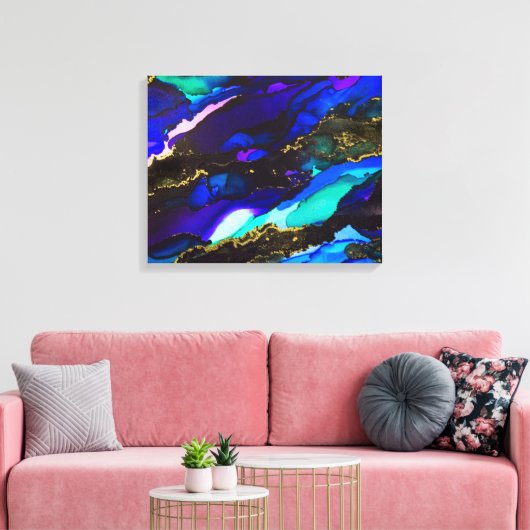 Wilde zwarte en Paarse alcoholinkt Canvas Afdruk (Insitu (Woonkamer))