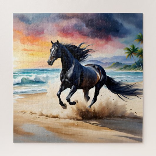 Wilde zwarte hengst galopperend legpuzzel (Verticaal)