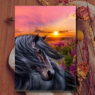 Wilde zwarte hengst Mustang Horse Fantasy Kaart