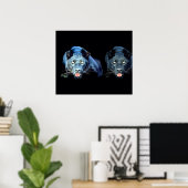Wilde zwarte jaguar kat ogen blauwe tinten poster (Thuiskantoor)