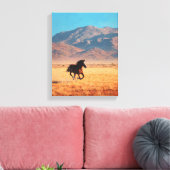 Wilde Zwarte Paard Helder Woestijn Kunst Canvas Afdruk (Insitu (Woonkamer))