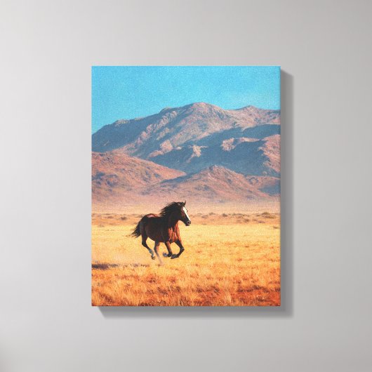 Wilde Zwarte Paard Helder Woestijn Kunst Canvas Afdruk (Voorkant)