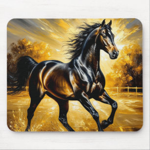 Wilde Zwarte Paard Natuur Zonsondergang Esthetisch Muismat