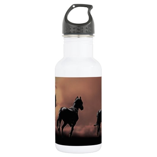 Wilde zwarte schoonheidpaarden waterfles (Voorkant)