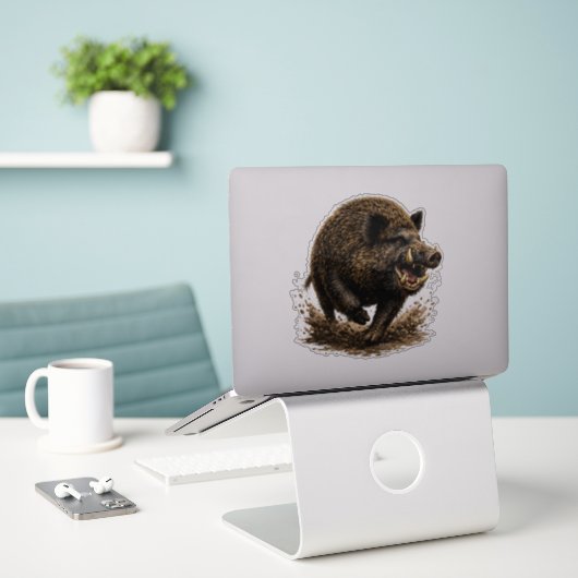 Wilde Zwijn Sticker (Laptop op bureau)