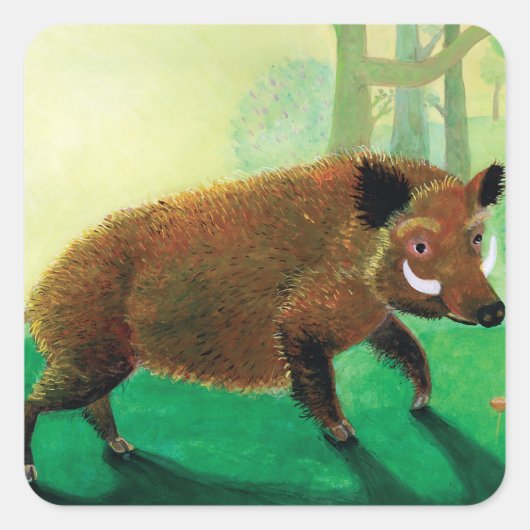 Wilde zwijnen illustratie vierkante sticker (Voorkant)