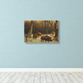 Wilde zwijnen in de sneeuw (door Rosa Bonheur) Canvas Afdruk (Insitu (Houten vloer))