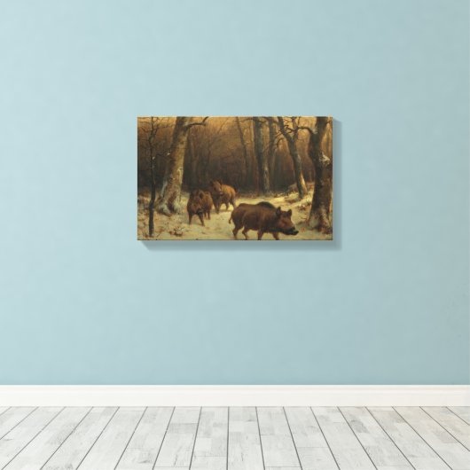 Wilde zwijnen in de sneeuw (door Rosa Bonheur) Canvas Afdruk (Insitu (Houten vloer))
