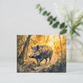 Wilde zwijnen in het bos waterverf schilderij briefkaart (Staand voorkant)