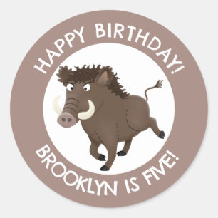 Wilde zwijnen razorback gepersonaliseerde cartoon ronde sticker