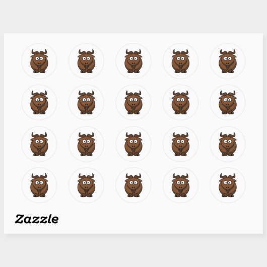 Wildebeast Cartoon Ronde Sticker (Vel)