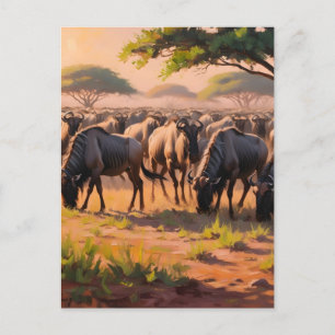Wildebeest in savanne briefkaart