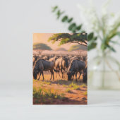Wildebeest in savanne briefkaart (Staand voorkant)