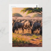Wildebeest in savanne briefkaart (Voorkant / Achterkant)