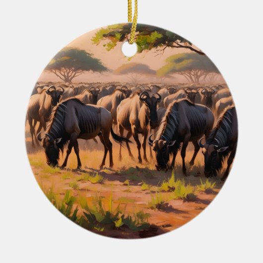 Wildebeest in savanne keramisch ornament (Voorkant)