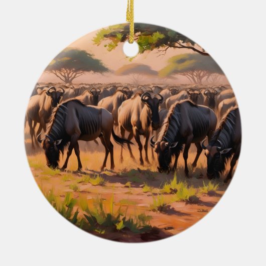 Wildebeest in savanne keramisch ornament (Achterkant)