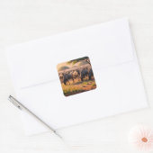 Wildebeest in savanne vierkante sticker (Envelop)