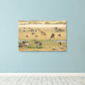 Wildebeesten, zebra's en Giraffes Canvas Afdruk (Insitu (Houten vloer))