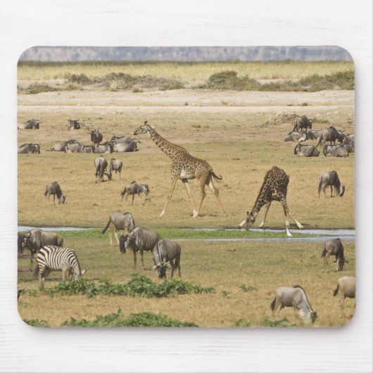 Wildebeesten, zebra's en Giraffes Muismat (Voorkant)