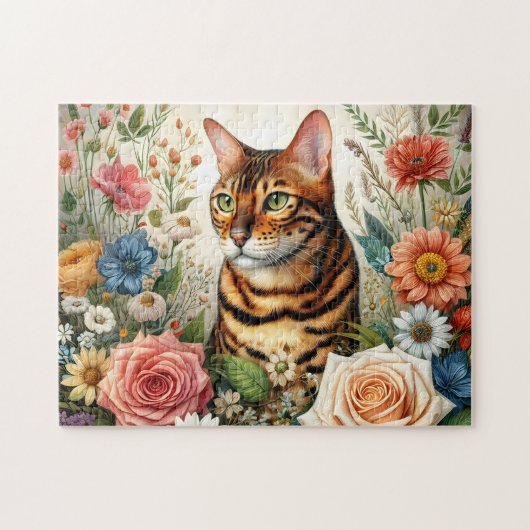 Wildebloem Bengaalse Kat Legpuzzel (Horizontaal)
