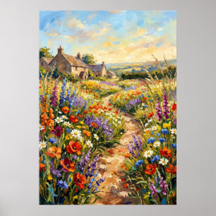 Wildebloem Cottage Landschaps Poster Impressioni