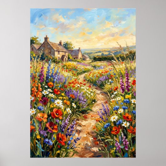 Wildebloem Cottage Landschaps Poster | Impressioni (Voorkant)