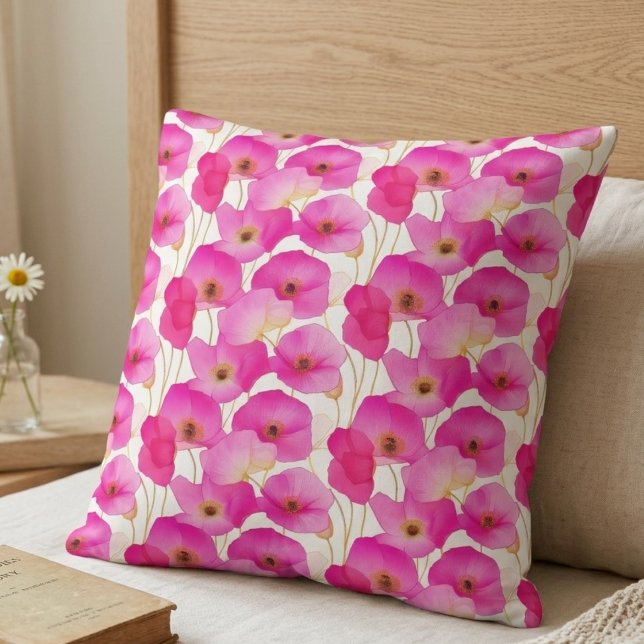 Wildebloem Cottagecore Botanische Bloemen Kussen (Wildflower poppy patterned pillow for the cottagecore floral lover in your life)