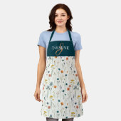 Wildebloem Monogram Groen Oranje Naam Schort (Gedragen)