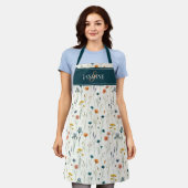 Wildebloem Monogram Groen Oranje Naam Schort (Gedragen)
