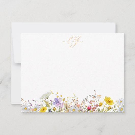 Wildebloem Monogram Notitiekaart Kaart (Voorkant)