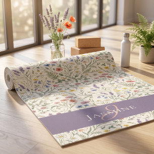 Wildebloem Monogramnaam Paarse Waterverf Yogamat