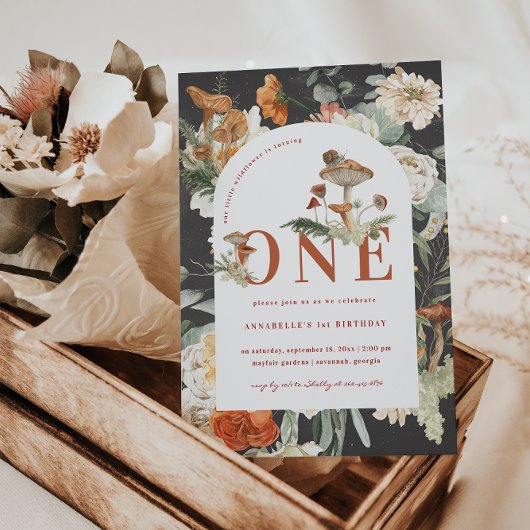 Wildebloem Paddenstoel | Boho 1e Verjaardag  Kaart