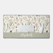 Wildebloem Patroon Script Naam Saliegroen Bureaumat (Keyboard & Muis)