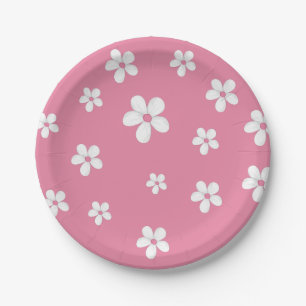 Wildebloem Stof Roze Schattig Meisje Verjaardag Papieren Bordje