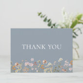 Wildebloem Stofblauw Boho Bruiloft Bedankkaart (Staand voorkant)